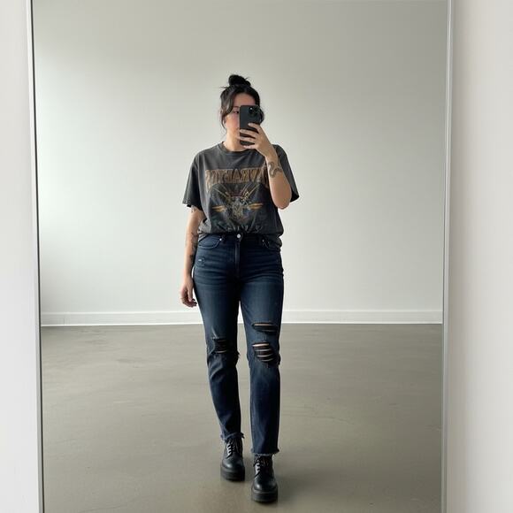 Fashion Nova Denim - Fashion Nova Black Distressed Denim Ripped High Waisted Straight Leg Jeans